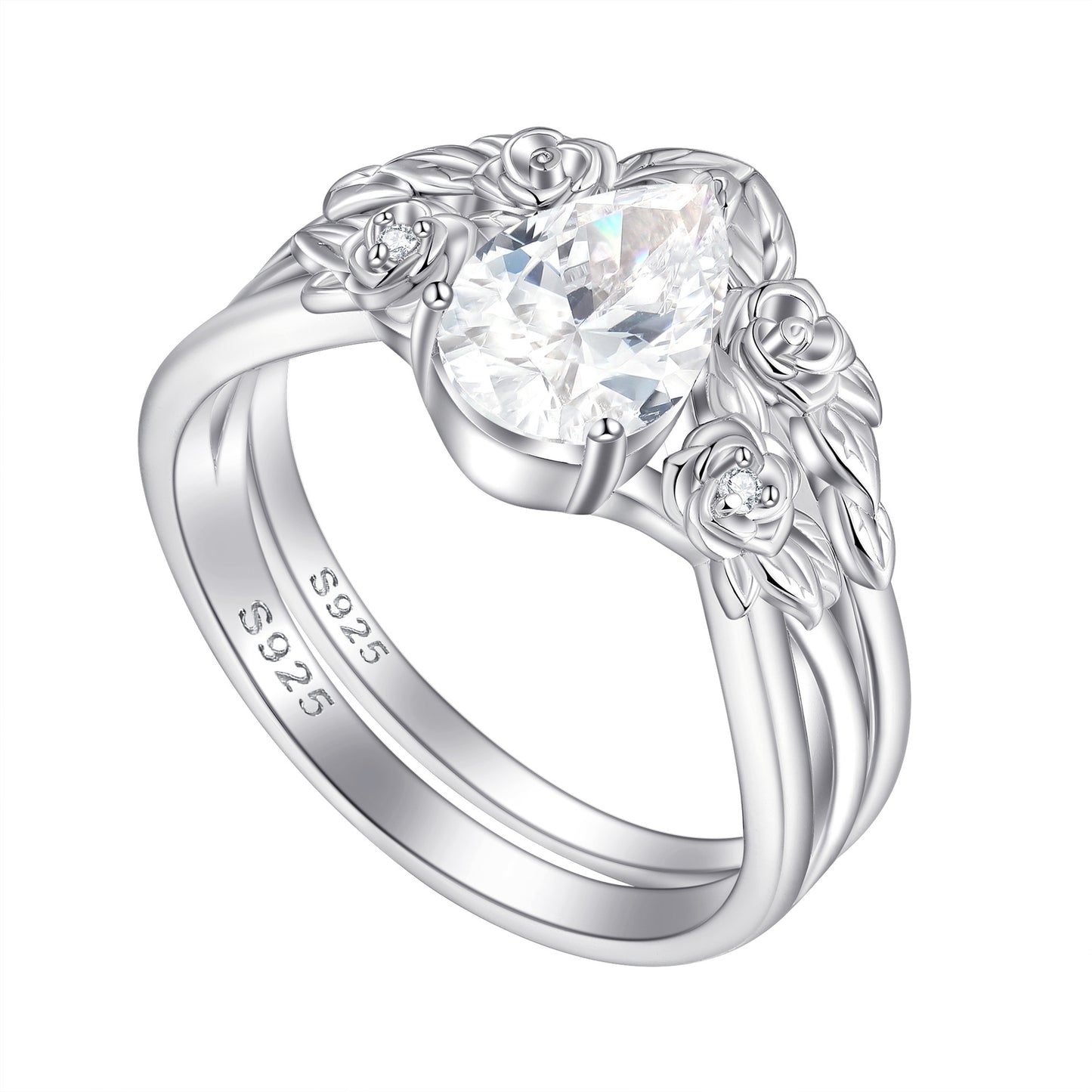 1.5CT Moissanite Flower Teardrop Ring Set