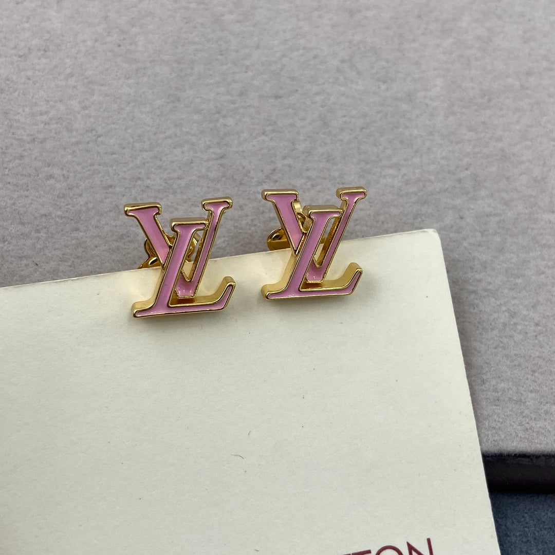 LV Pink Letter Necklace Bracelet Earrings