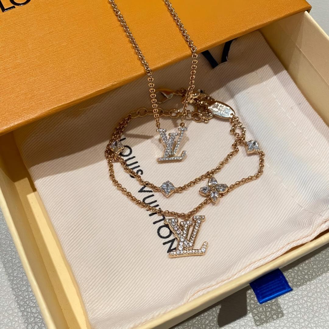 LV Double Chain Diamond Necklace Bracelet