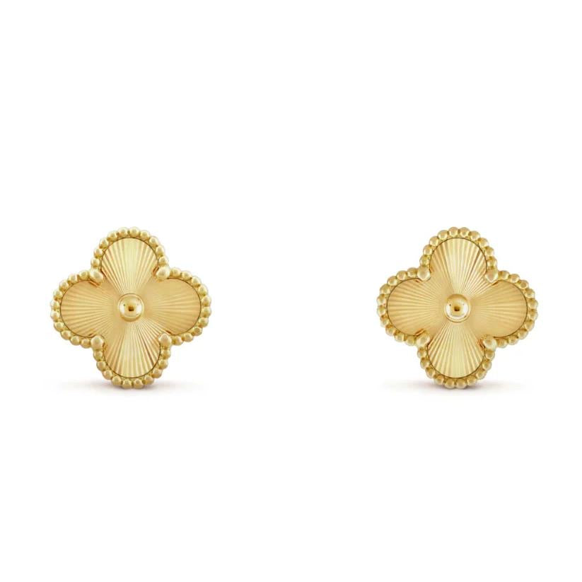 VCA 5 Motifs Bracelet Necklace Earrings Guilloche 18K Yellow Gold