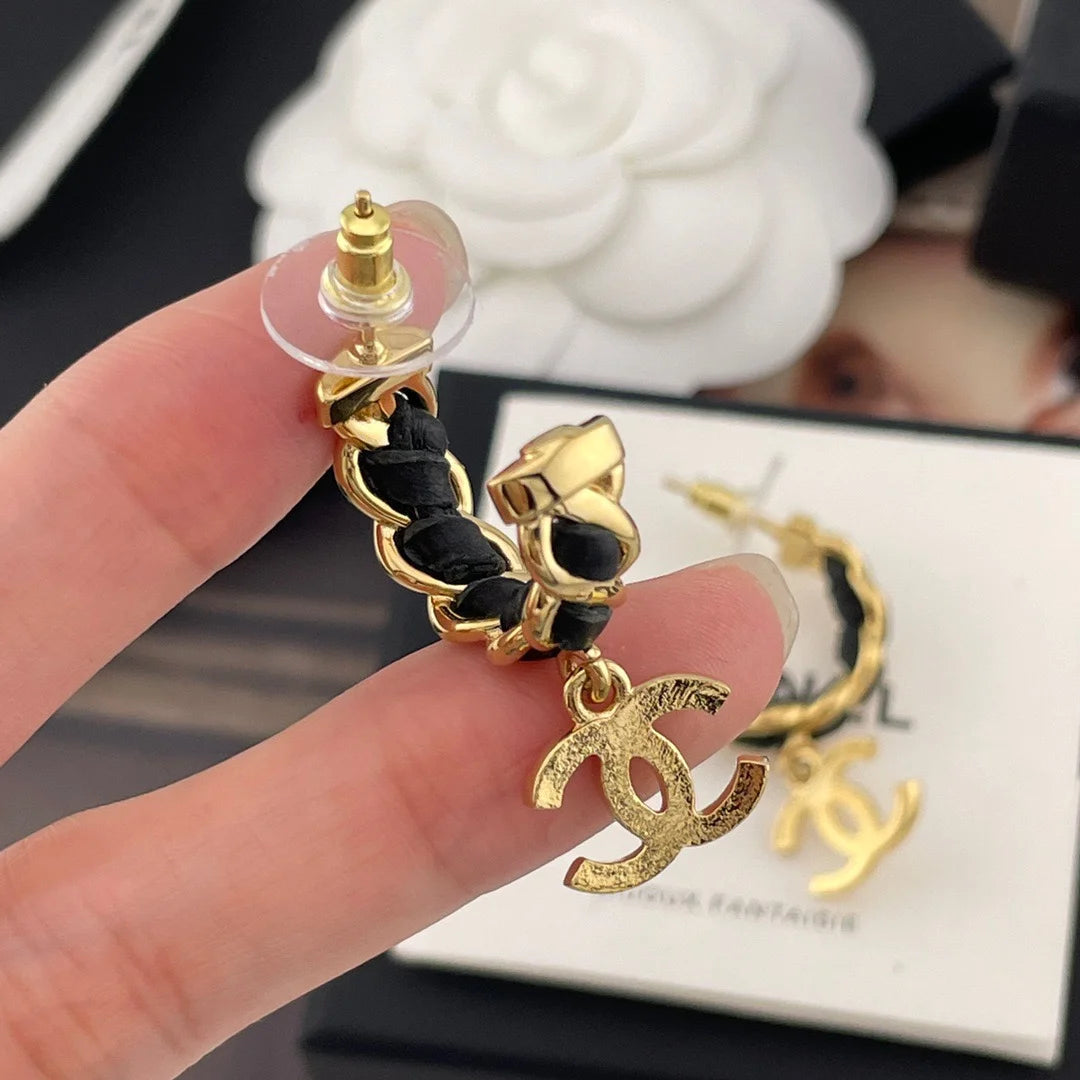 Chanel Black Leather Earrings