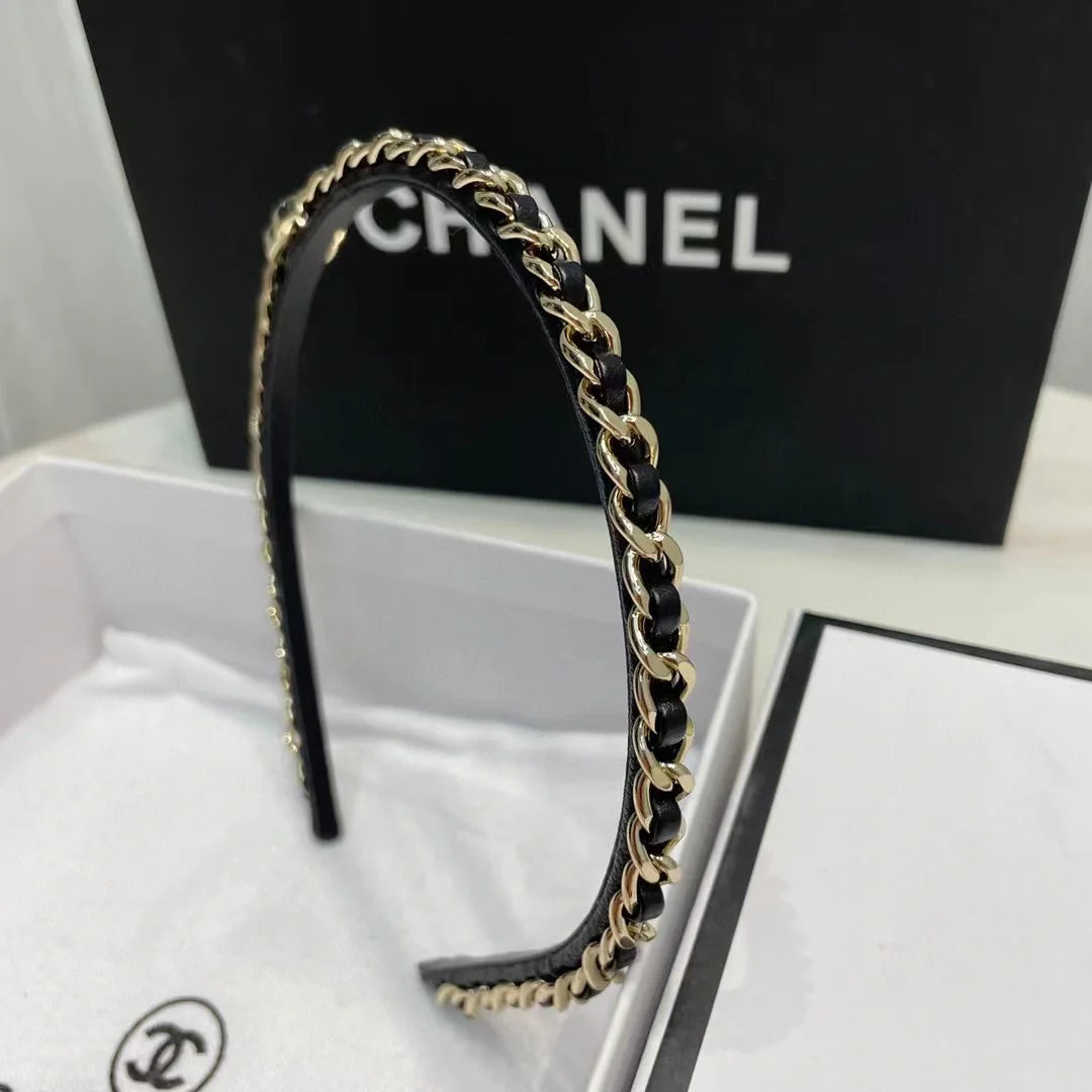 Chanel Black Leather Hair Band
