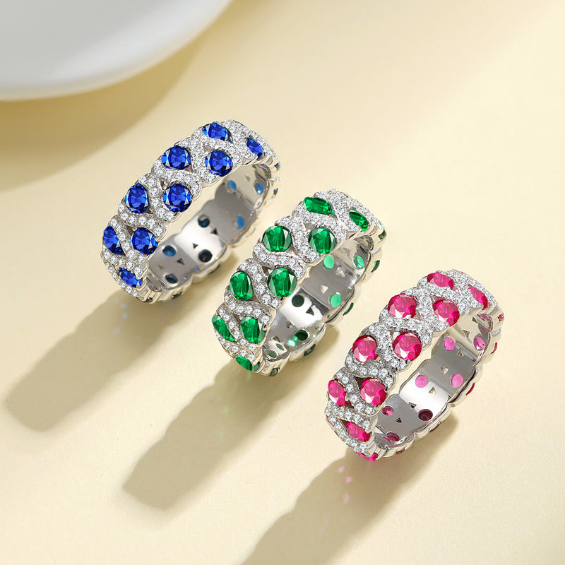 6.5毫米宽925纯银彩色莫桑石戒指