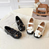 Chanel Kids Black White Leather Flat