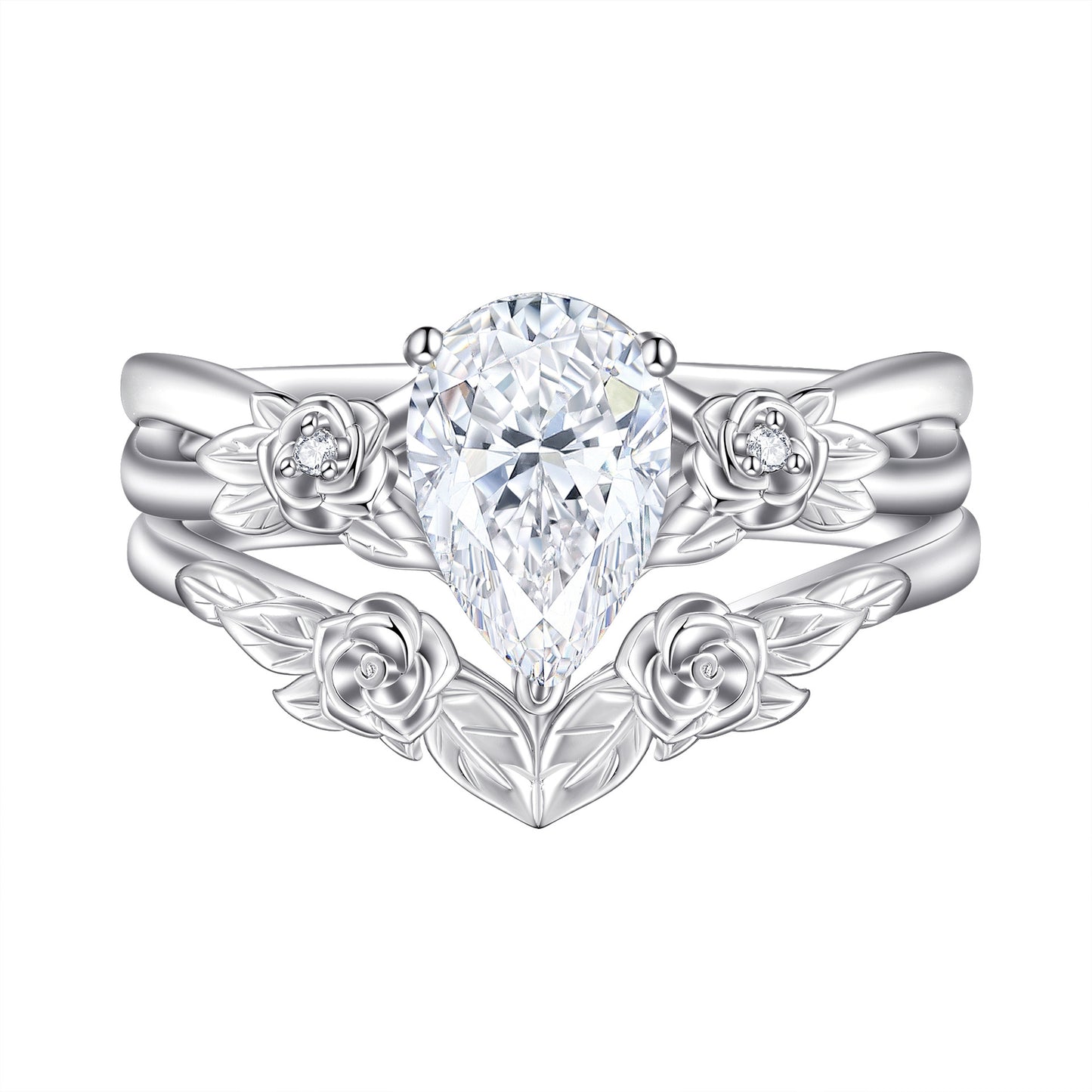 1.5CT Moissanite Flower Teardrop Ring Set