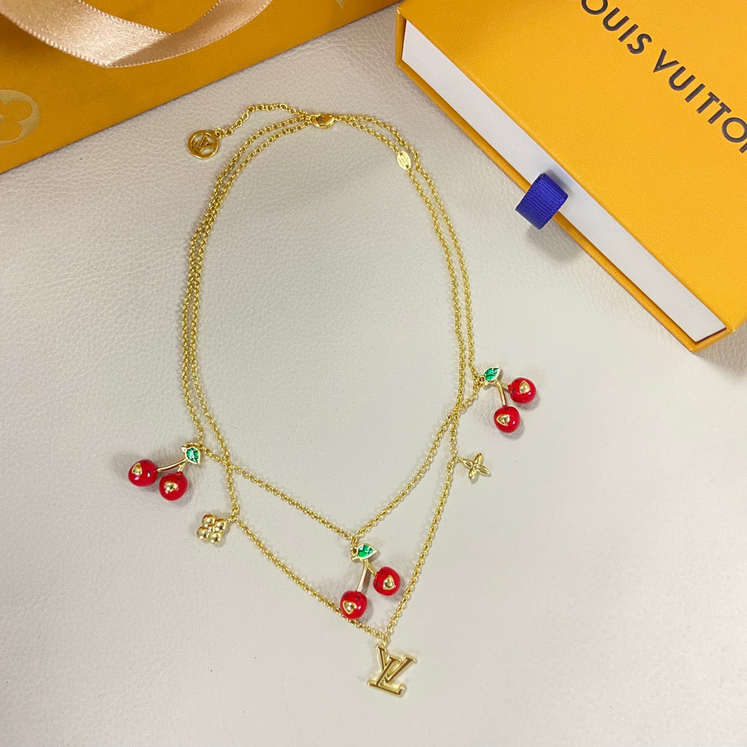 LV Cherry Necklace Bracelet Earrings