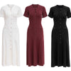 Sandro Elegant Button-Front Midi Dress in Ribbed Eyelet Knit