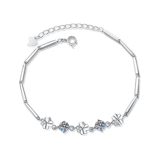 Moissanite Sterling Silver Clover Bracelet