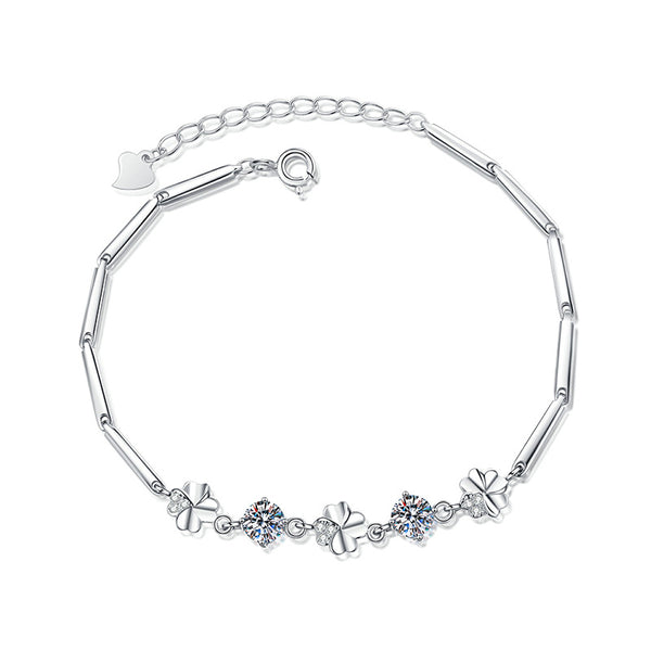 Moissanite Sterling Silver Clover Bracelet