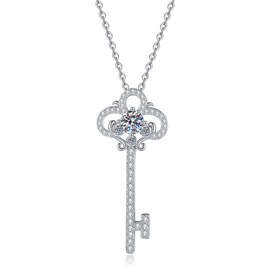Vintage 3.5cm Key Pendant 1/2CT Moissanite Necklace