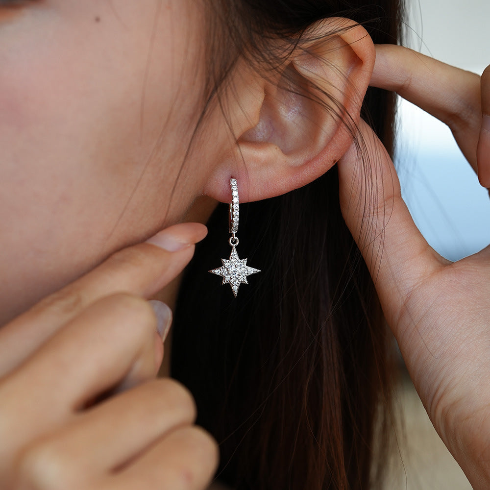 Ethereal Moon and Star Dangling Huggie Moissanite Earrings