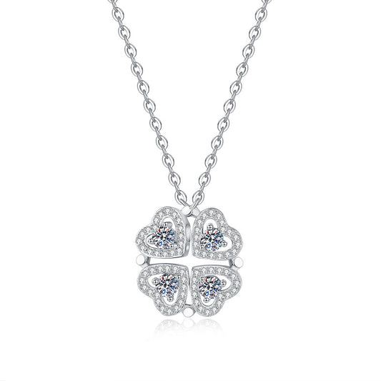Moissanite Heart Clovers Pendant Necklace Set