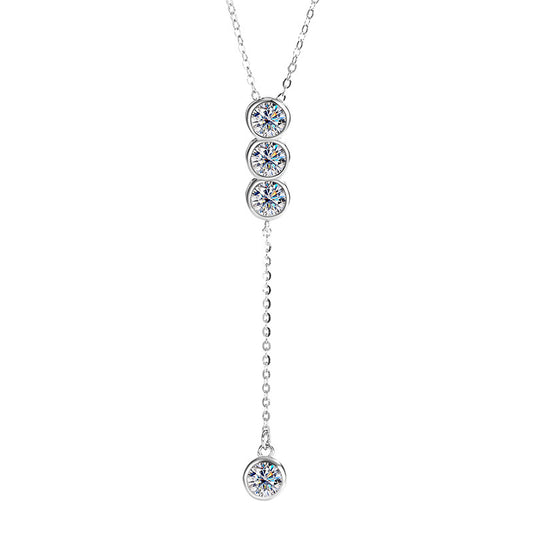 2CT Moissanite Long Bezel Round Cut Necklace