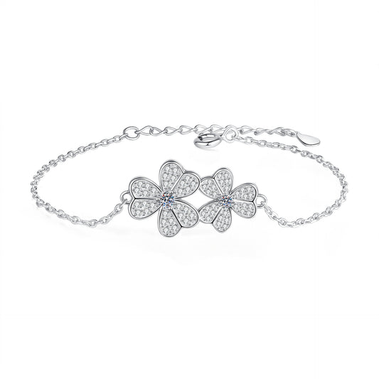 Enchating Full Moissanite Double Clover Moissanite Bracelet