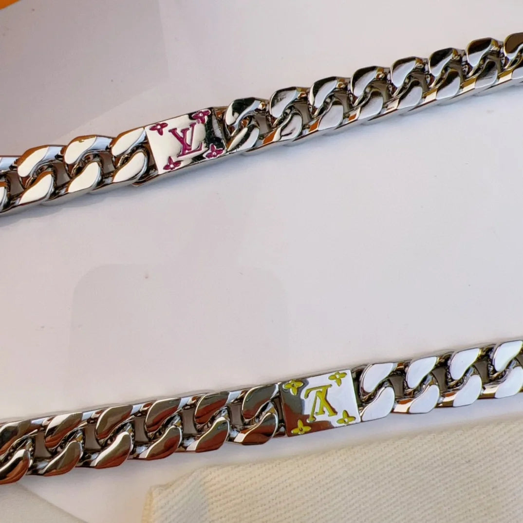 LV Monogram Tied Up Cuban Chain Necklace Bracelet