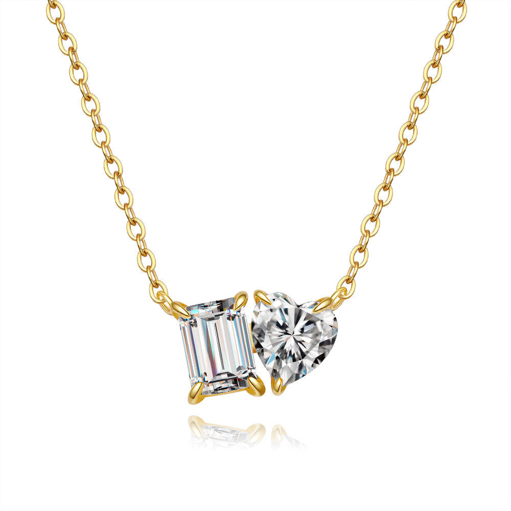 Sugar Cube Heart Moissanite Pendant Clavicle Chain Necklace