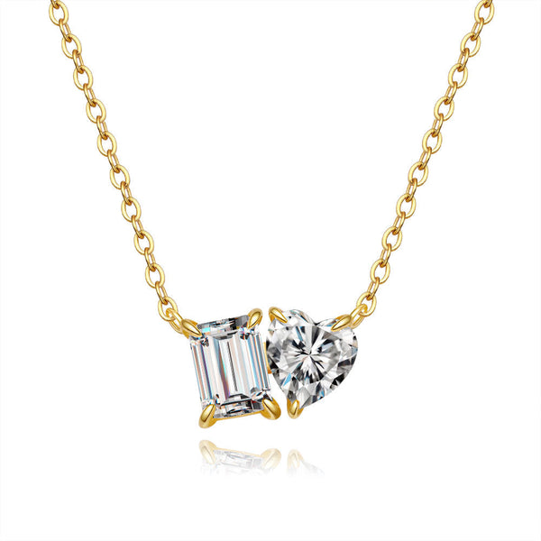 Sugar Cube Heart Moissanite Pendant Clavicle Chain Necklace