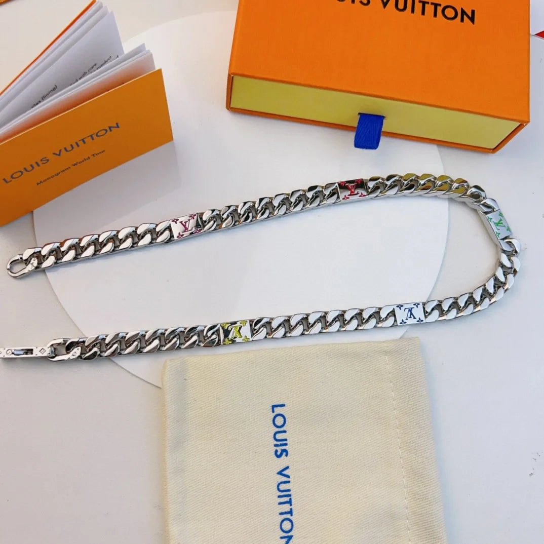 LV Monogram Tied Up Cuban Chain Necklace Bracelet