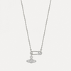 Silver necklace with a pendant on a light gray background