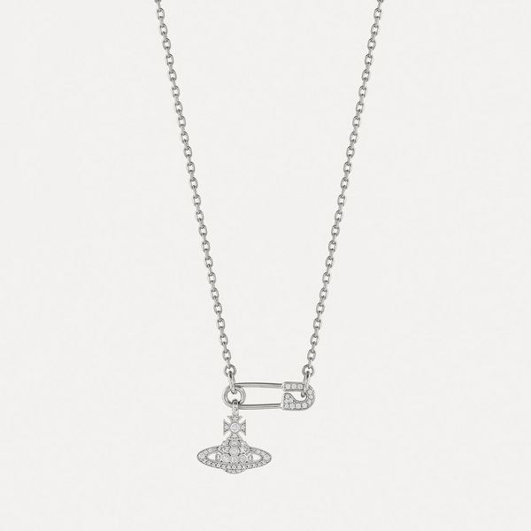 Silver necklace with a pendant on a light gray background