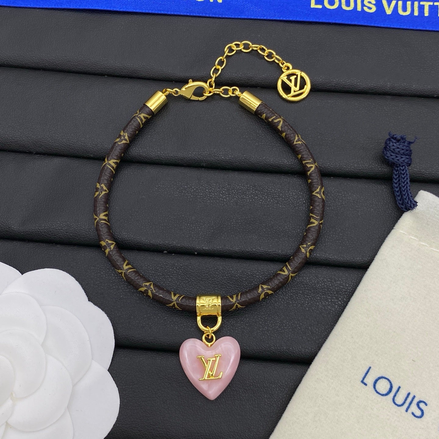 LV Pink Heart Leather Bracelet