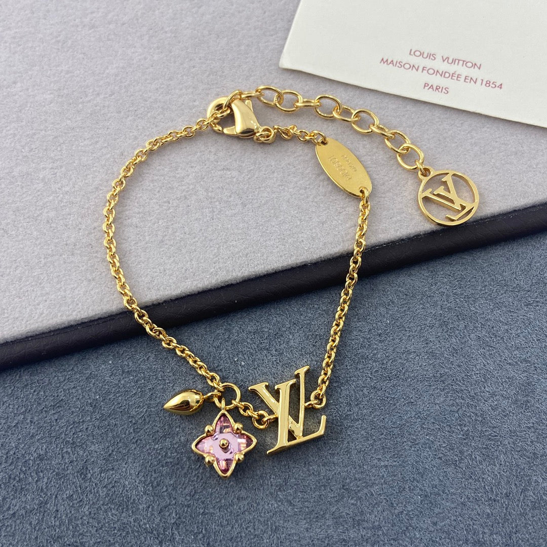 LV Single Pink Diamond Necklace Bracelet