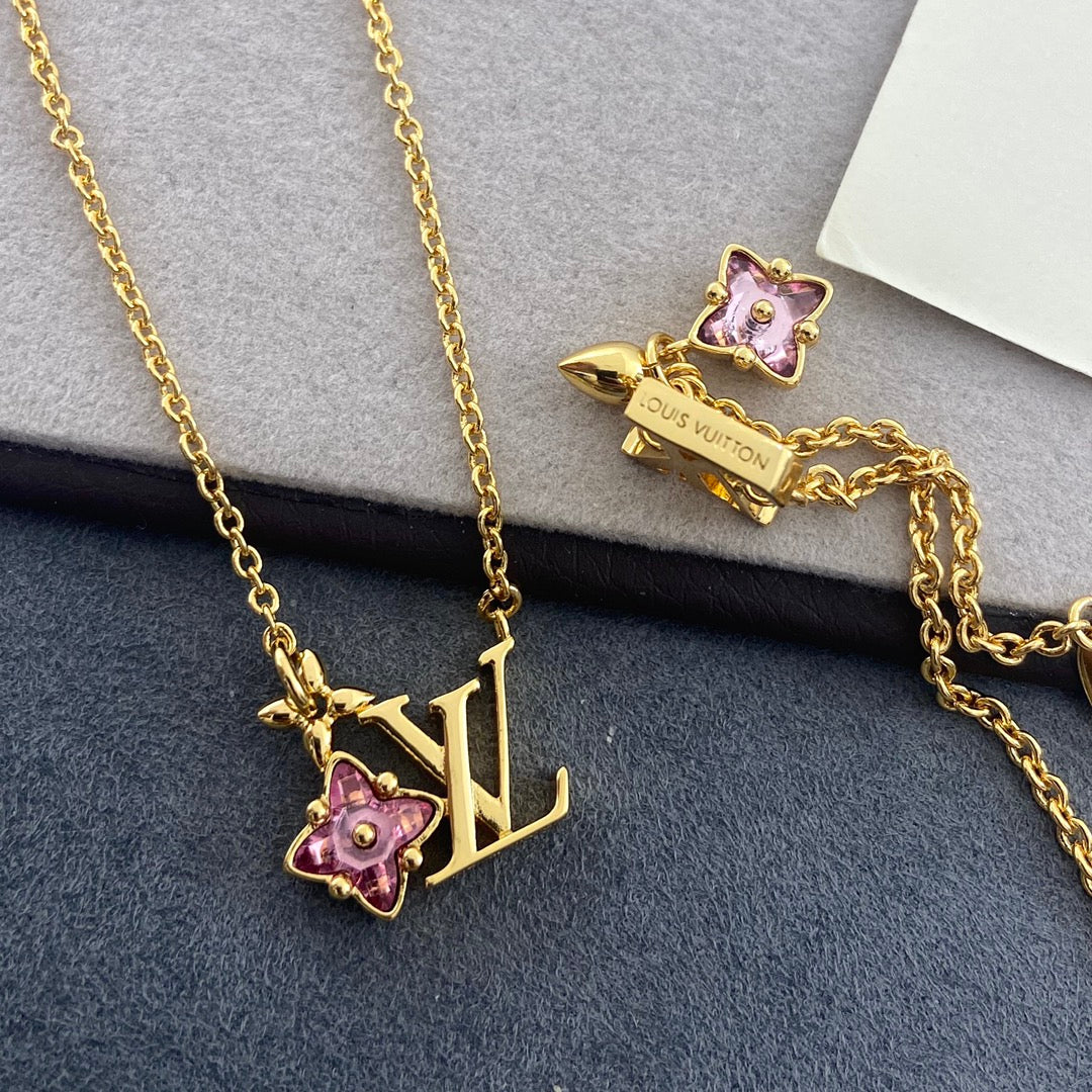 LV Single Pink Diamond Necklace Bracelet