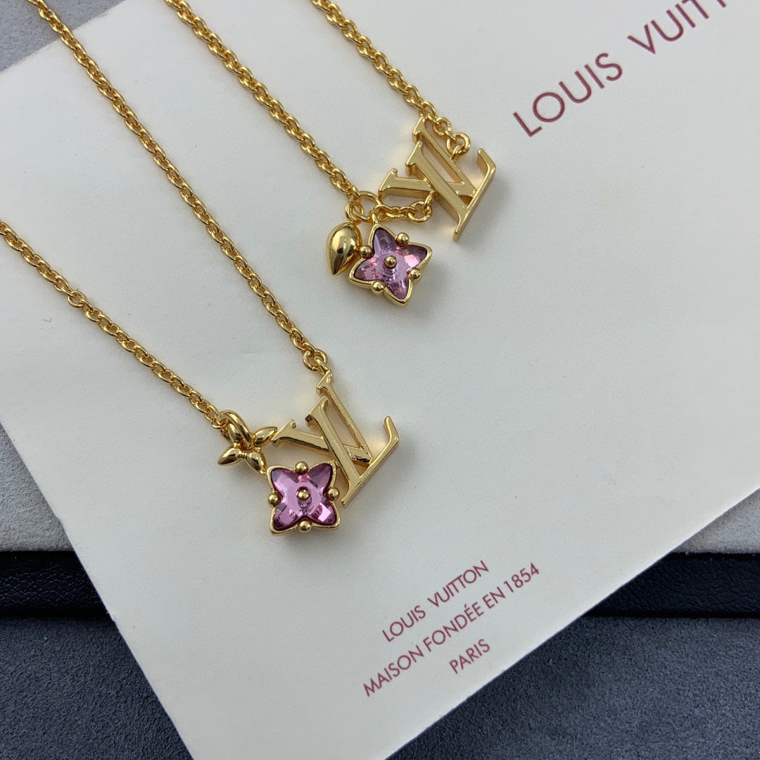 LV Single Pink Diamond Necklace Bracelet