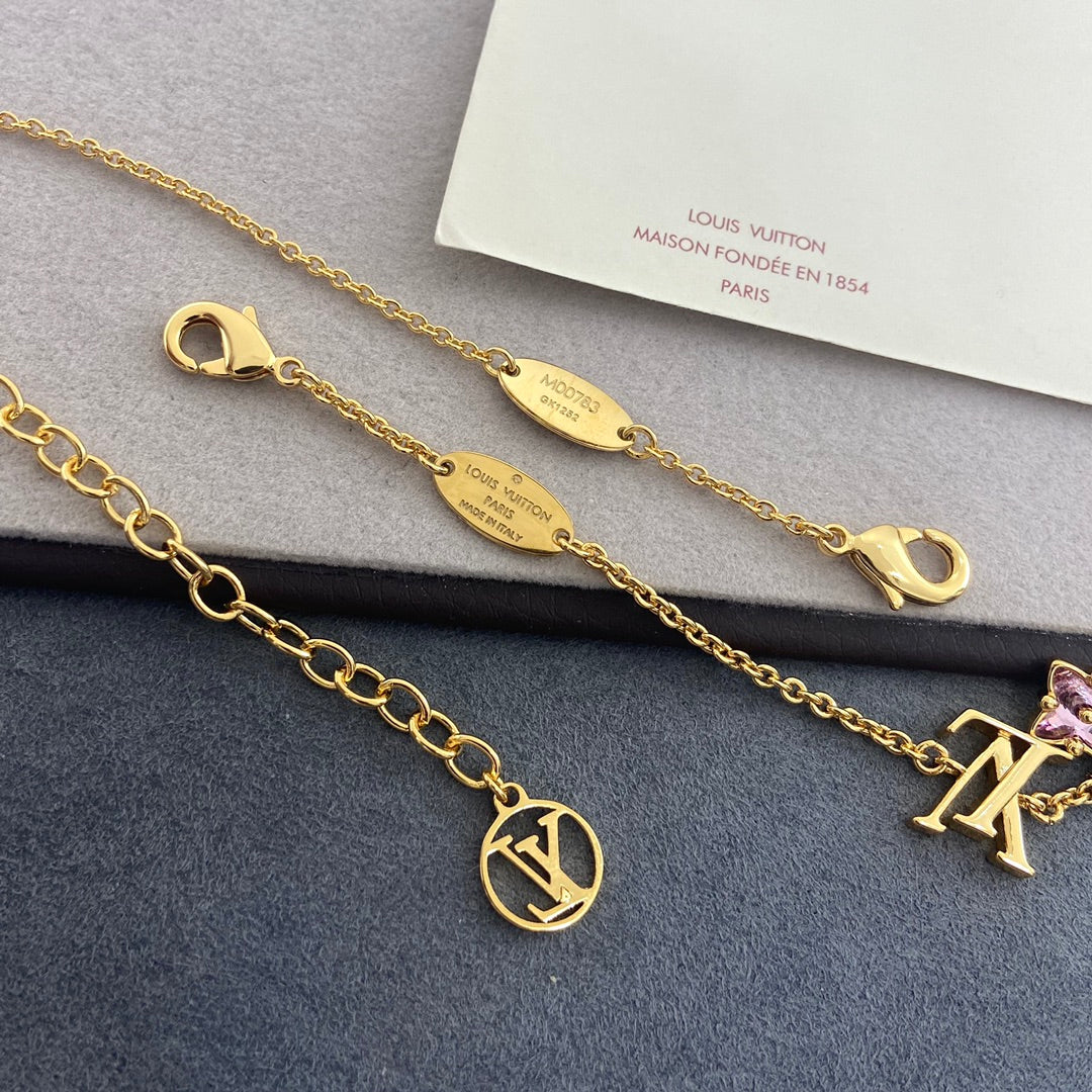 LV Single Pink Diamond Necklace Bracelet