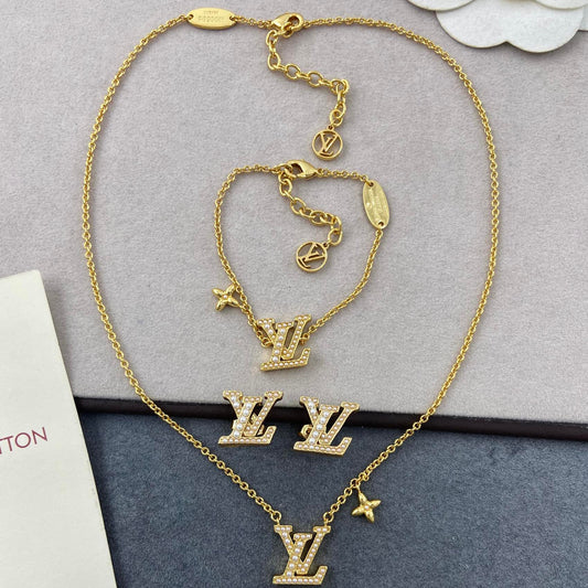 LV Petite Pearl Necklace Bracelet Earrings