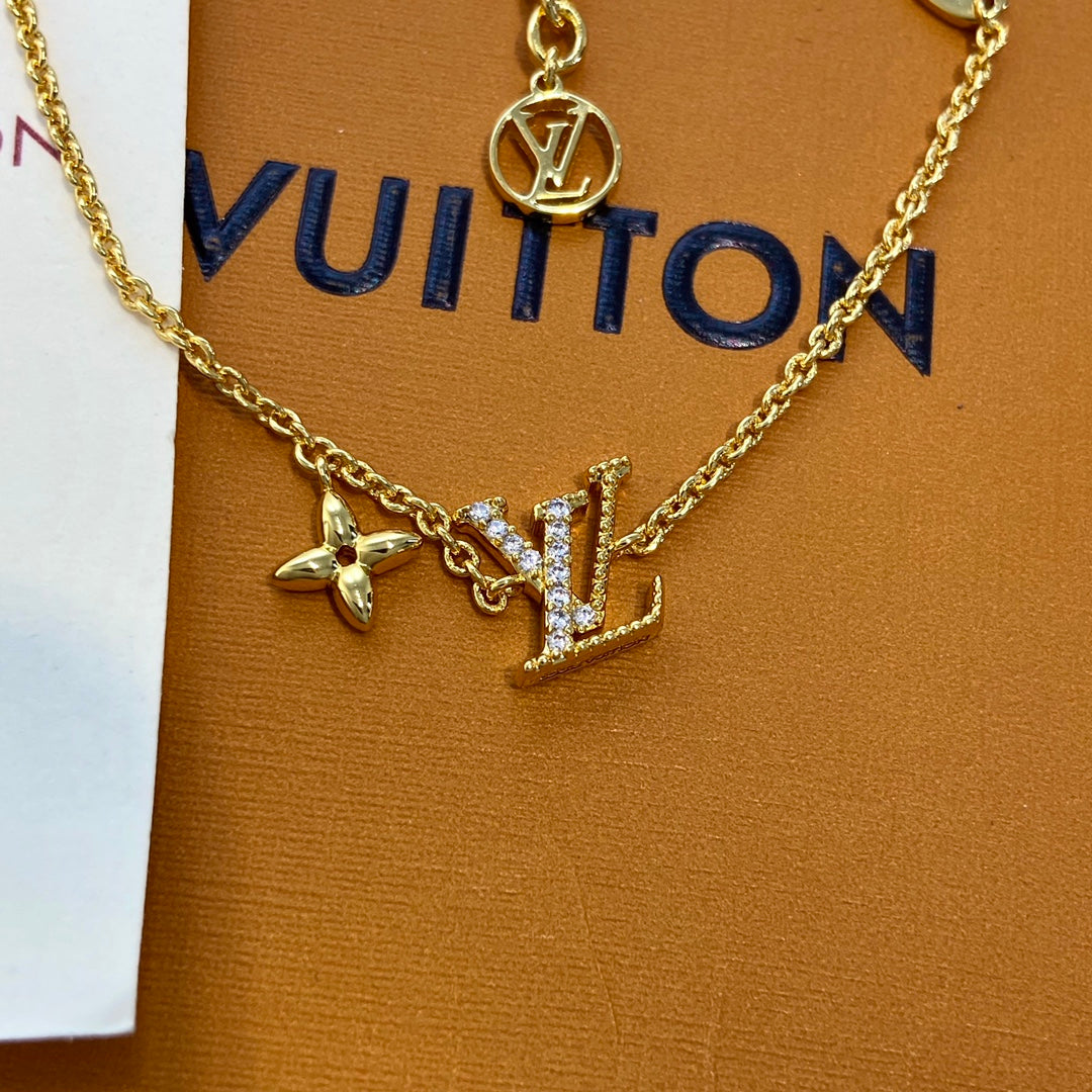 LV Diamond Logo Necklace Bracelet