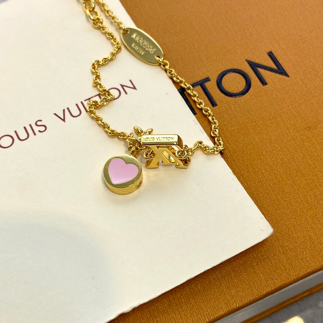 LV Pink Circle Necklace Bracelet Earrings