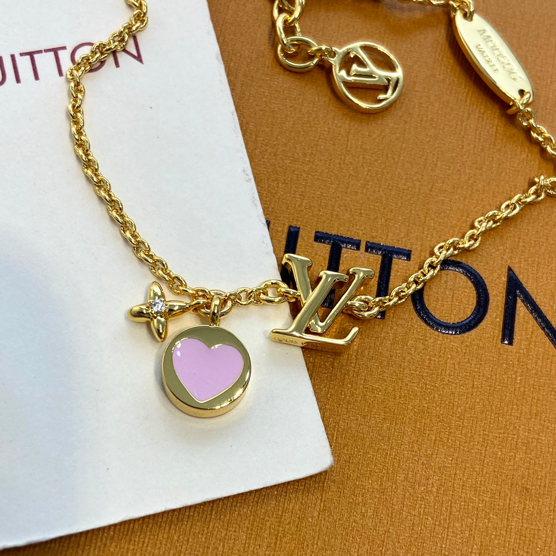 LV Pink Circle Necklace Bracelet Earrings