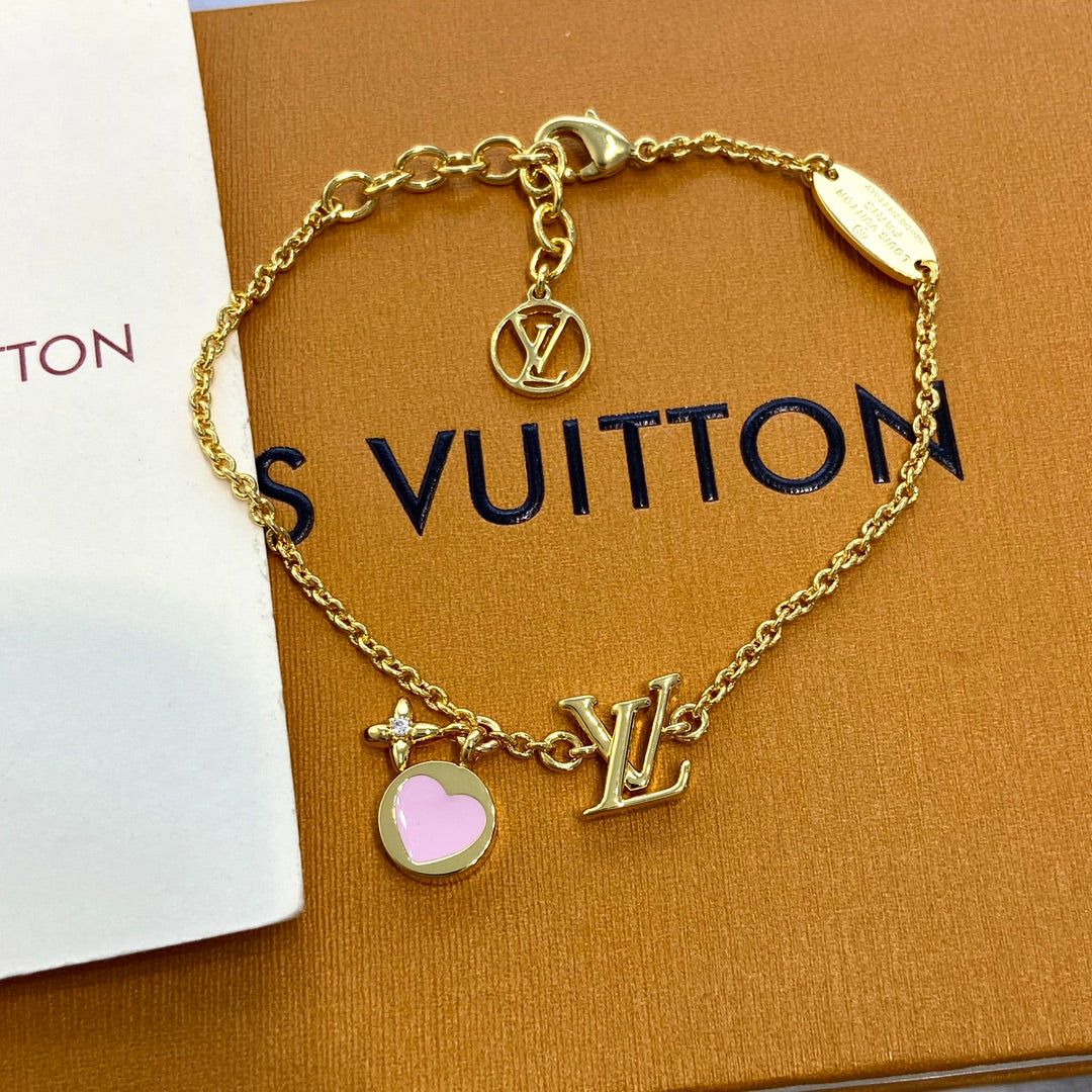 LV Pink Circle Necklace Bracelet Earrings