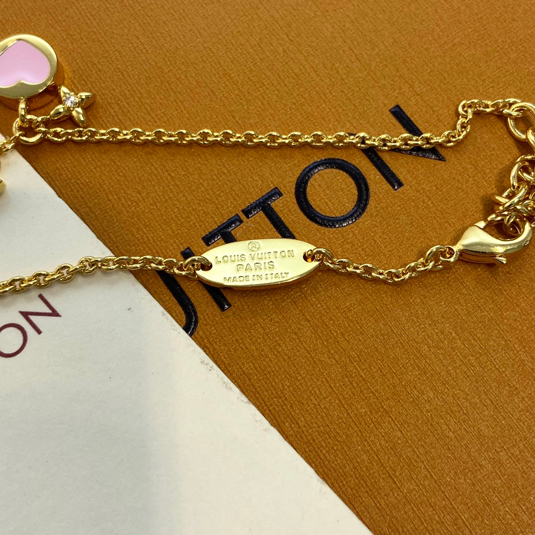 LV Pink Circle Necklace Bracelet Earrings