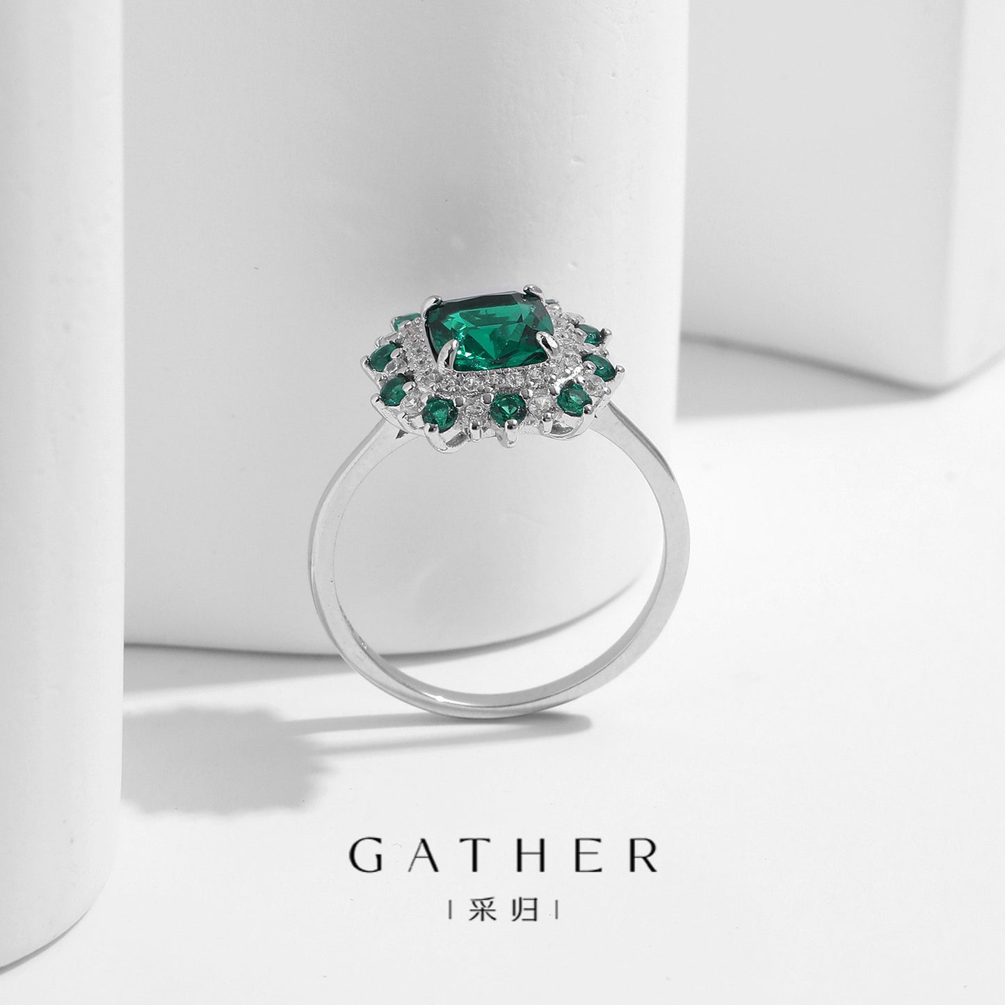 [#Green Zirconia Ring] 925 Sterling Silver Retro Elegant Square Corolla Green Zirconia Finger Rings For Women Party Fine Cocktail Jewelry