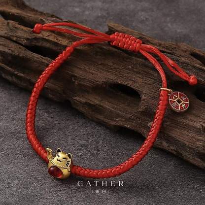 [#Lucky Cat Bracelet] Adorable Lucky Cat Fashion Handmade Red Rope Bracelet, Versatile Party Gifts & Causal Daily Wear For Women