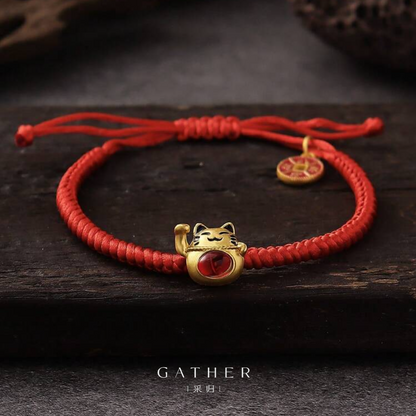 [#Lucky Cat Bracelet] Adorable Lucky Cat Fashion Handmade Red Rope Bracelet, Versatile Party Gifts & Causal Daily Wear For Women