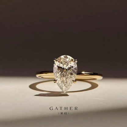 [#4CT Pear Cut Solitaire Ring with Band]  4CT Pear Cut Solitaire Ring with Band, S925 Silver, Unique Diamond for Engagement and Gift Giving