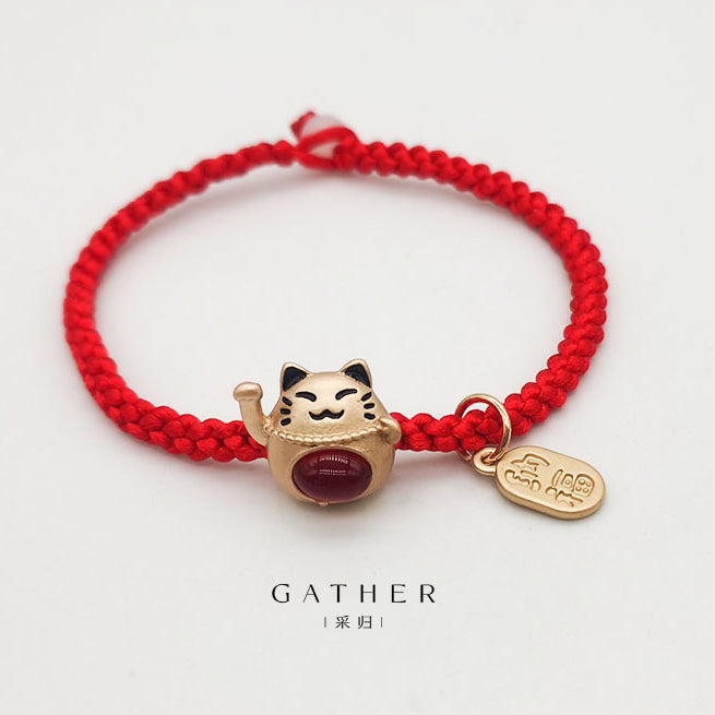 [#Lucky Cat Bracelet] Adorable Lucky Cat Fashion Handmade Red Rope Bracelet, Versatile Party Gifts & Causal Daily Wear For Women