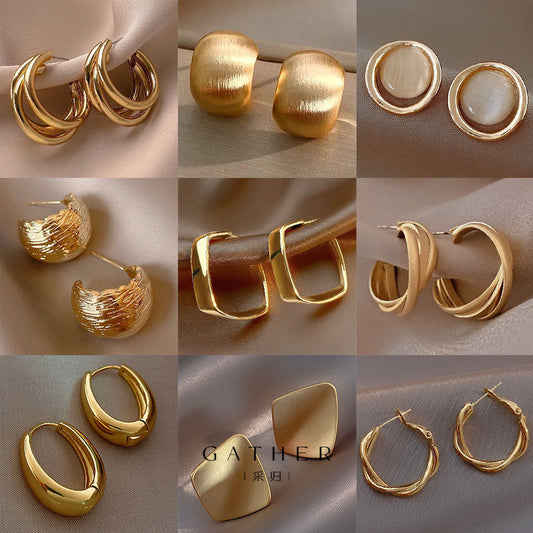 [#Gold Hoop Earrings] Vintage Geometric Twist Hoop Earrings, Elegant Charming Circle Earrings For Women