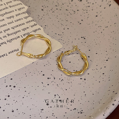 [#Gold Hoop Earrings] Vintage Geometric Twist Hoop Earrings, Elegant Charming Circle Earrings For Women