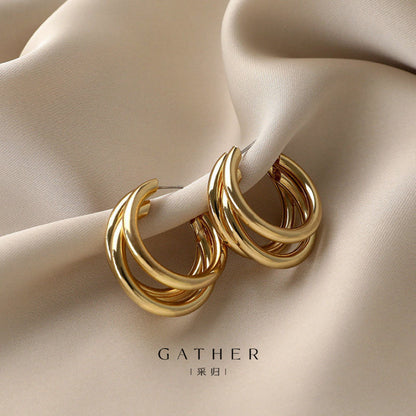 [#Gold Hoop Earrings] Vintage Geometric Twist Hoop Earrings, Elegant Charming Circle Earrings For Women