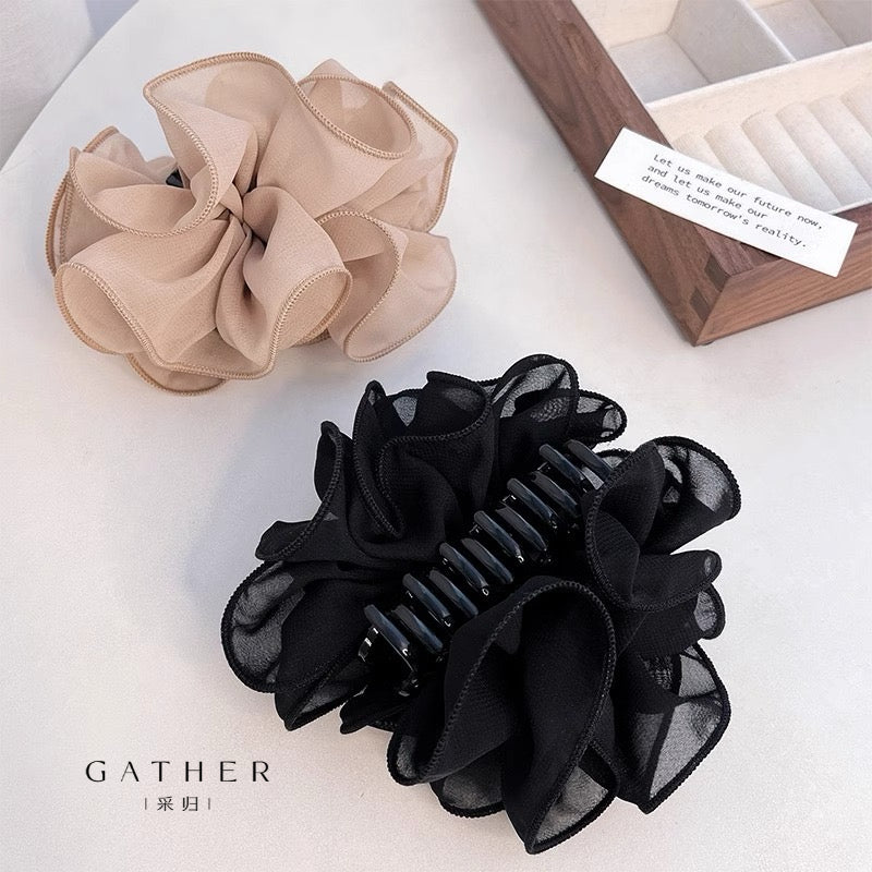 [#Chiffon Hair Claw] Romantic Chiffon Large Multi-Layer Flower Hair Claw, Elegant High-End Hair Clip, Bohemian Style Hairpin, Hair Accessory