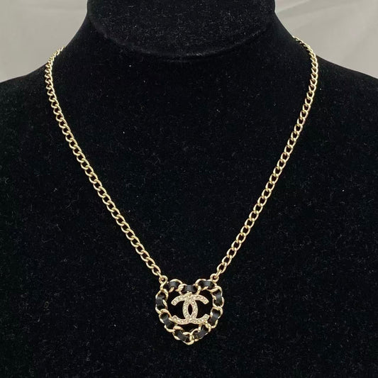 Chanel 25B Black Leather Heart Necklace