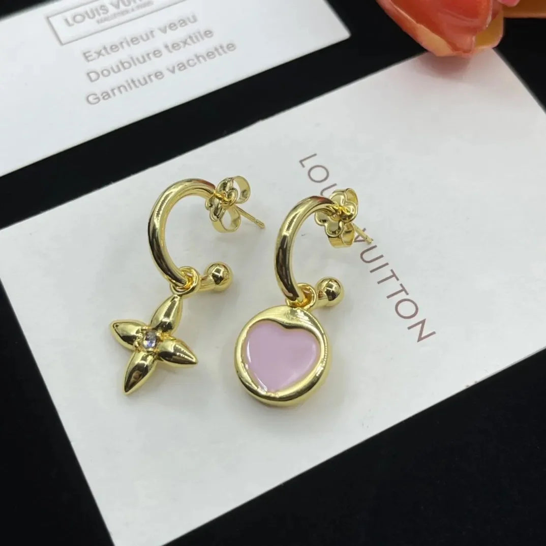 LV Pink Circle Necklace Bracelet Earrings