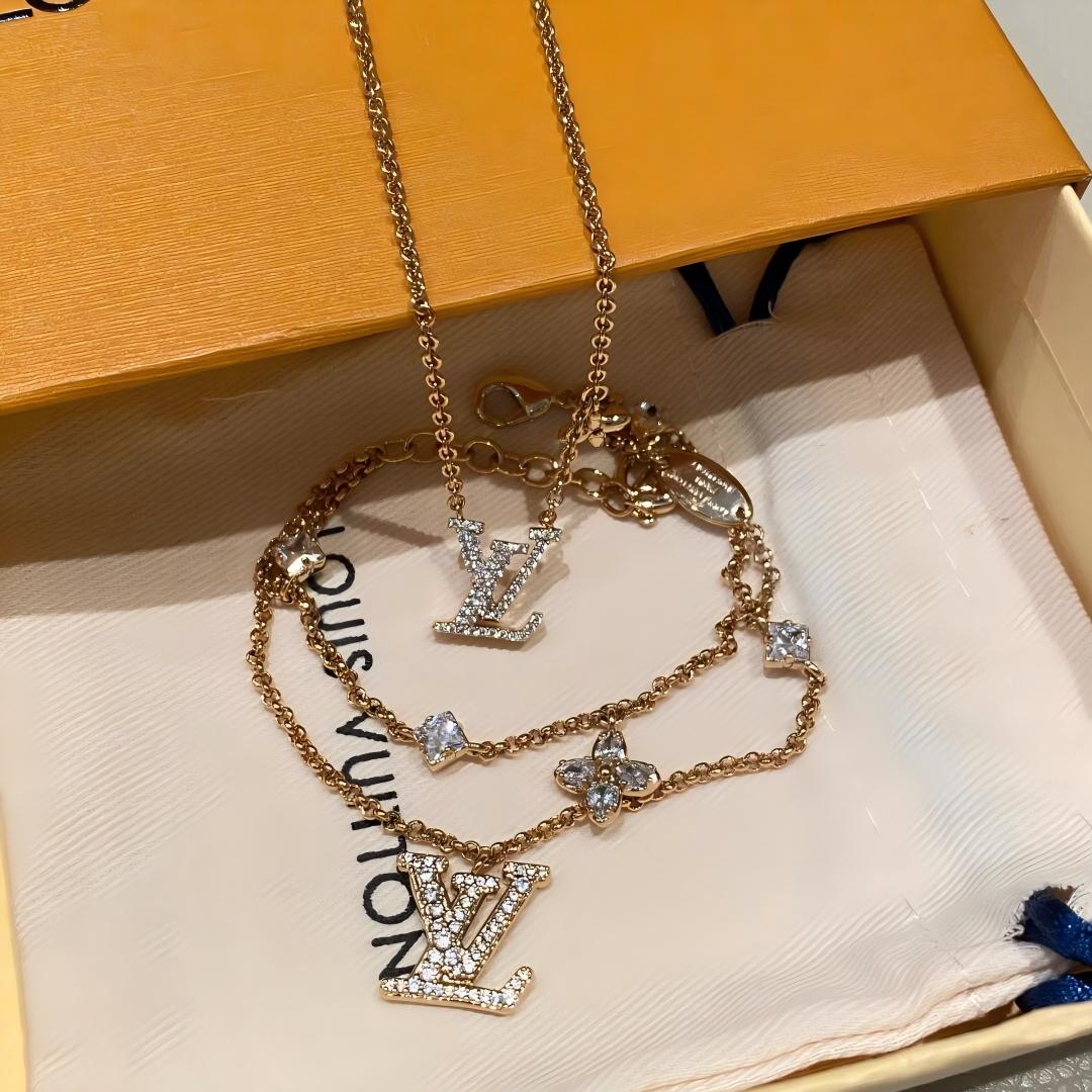 LV Double Chain Diamond Necklace Bracelet