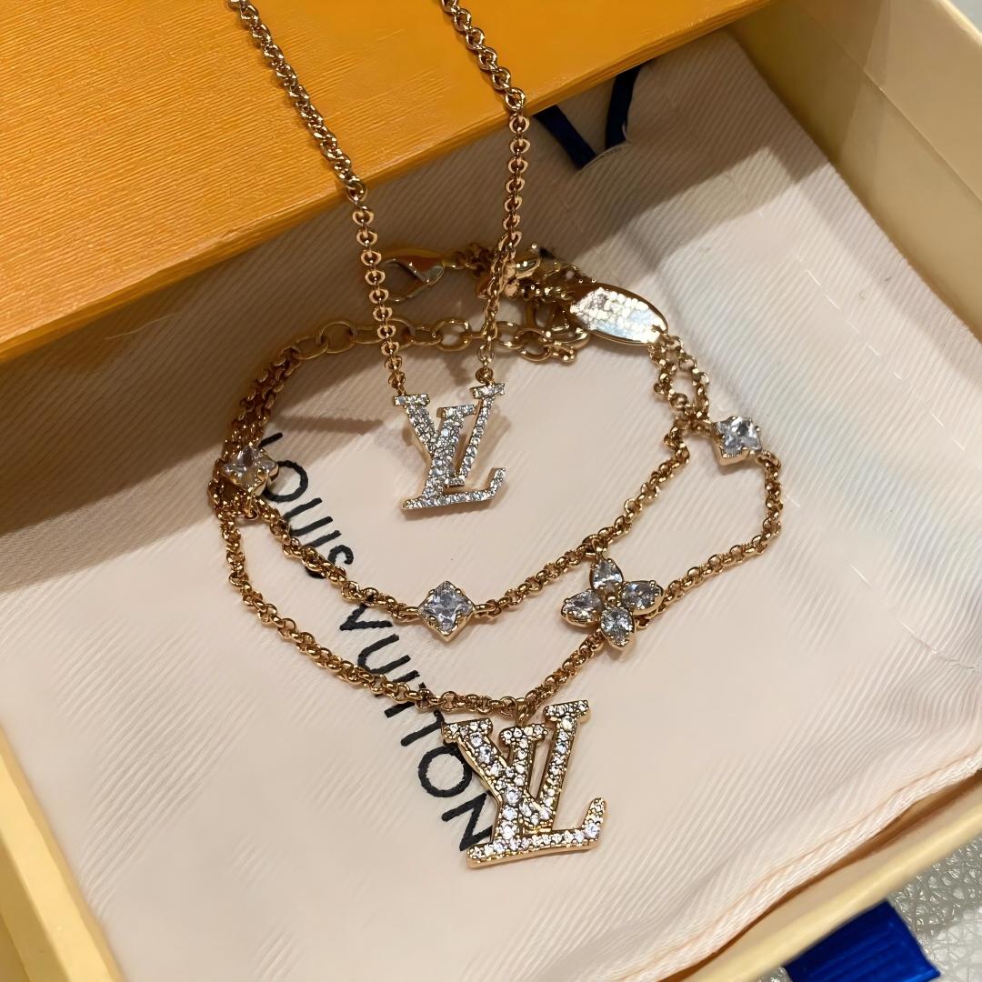 LV Double Chain Diamond Necklace Bracelet