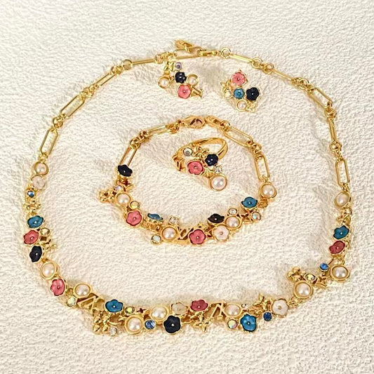 LV Flower Charm Necklace Bracelet Earrings