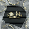 Chanel Black Leather White Pearl Bangle